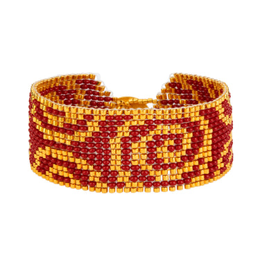 Brazalete Telar Dorado Medio Espirales Rojo